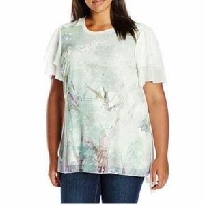 Melissa Mccarthy Seven7 White/Green Blouse 1X
